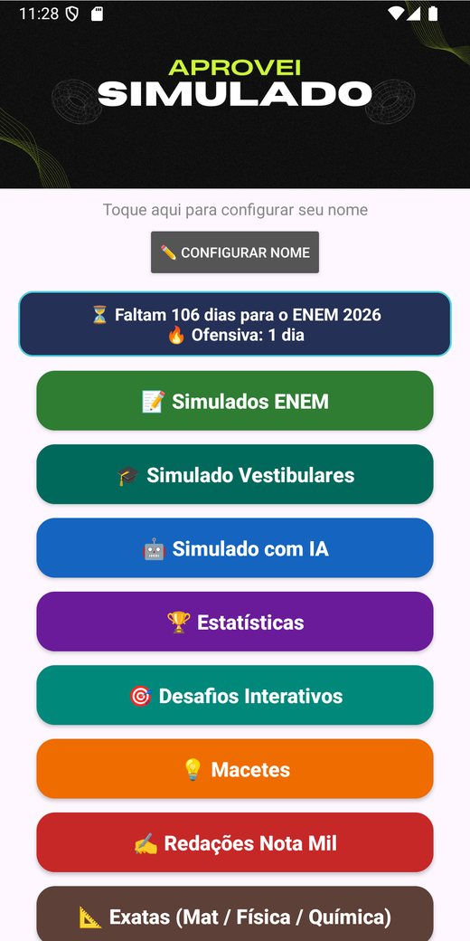 Menu principal do app